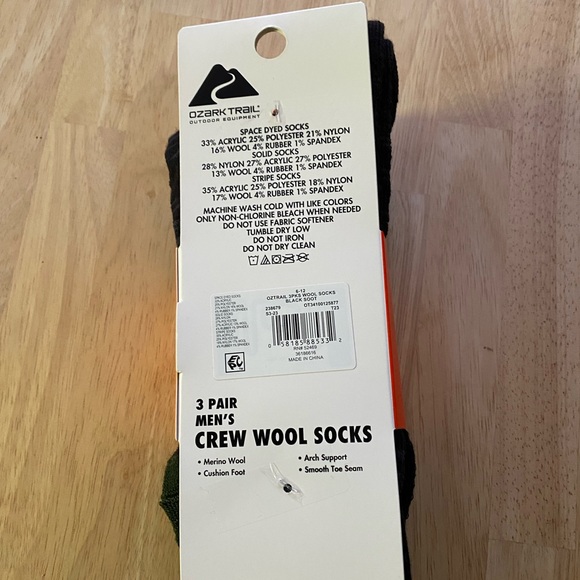 Ozark Trail Men's Merino Wool Blend Socks, 3-Pack - Picture 2 of 2